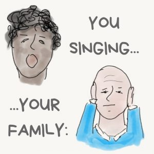picture of a man singing out of tune and family