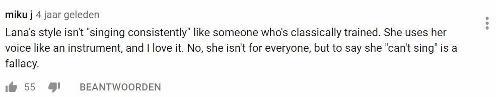 comment on Lana del Rey from youtube